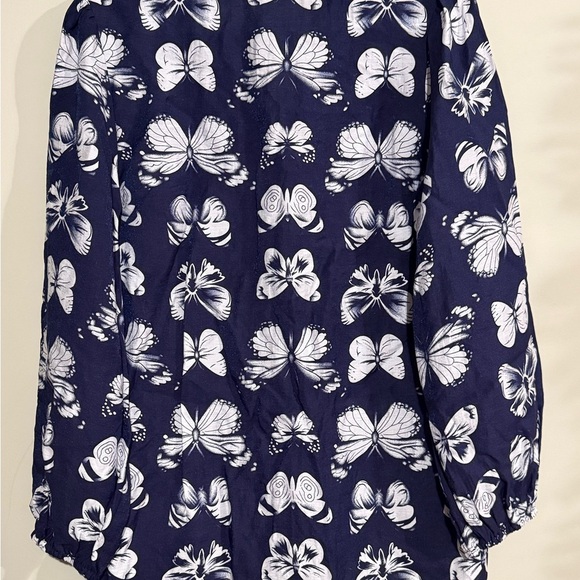 Navy Blue Butterfly Print Women's Top - Picture 4 of 4